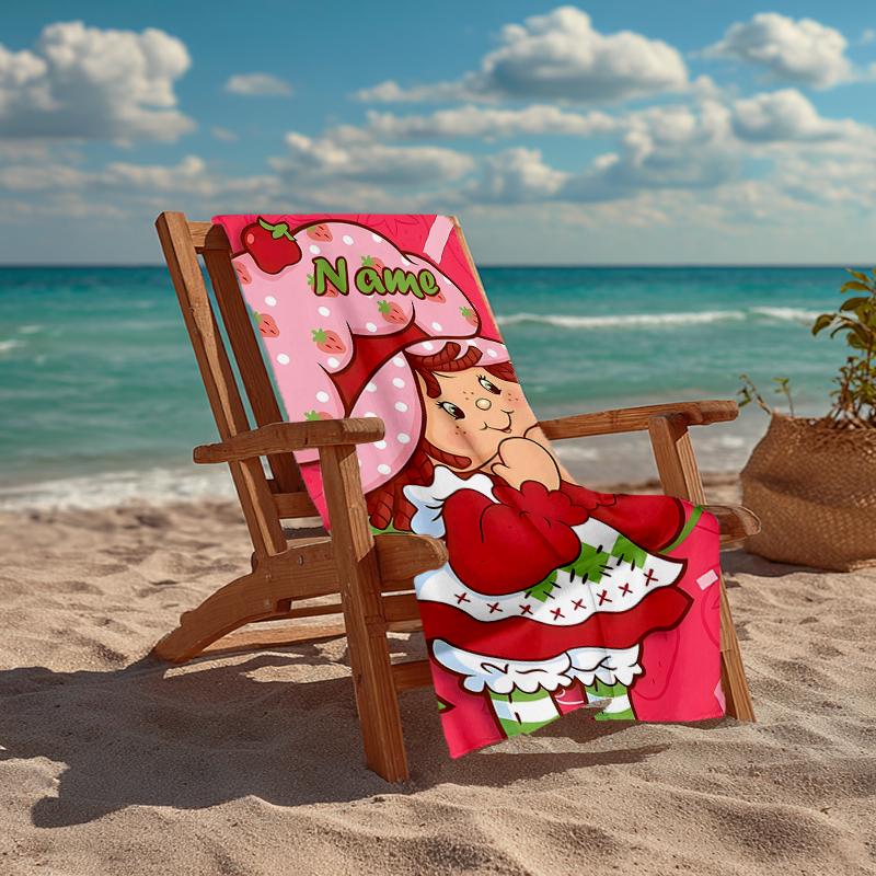 Custom Name Ultra-Soft Beach Towel with Strawberry Shortcake Theme,Ideal for Pool - Camping, Diving - Perfect Travel Essential, Vibrant Beach Towel.