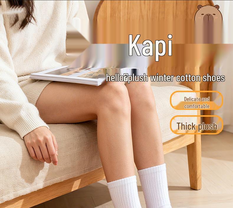 Damskie Kapibara Pluszowe Bawełniane Kapcie na Grubej Podeszwie - Antypoślizgowe, Ciepłe, z Zakrytymi Palcami Obuwie Zimowe do Wewnątrz/Na Zewnątrz
