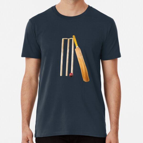 

Cricket bat ball and stumps Premium T-Shirt S to 5XL Made in the AU/USA T-Shirt 3XL