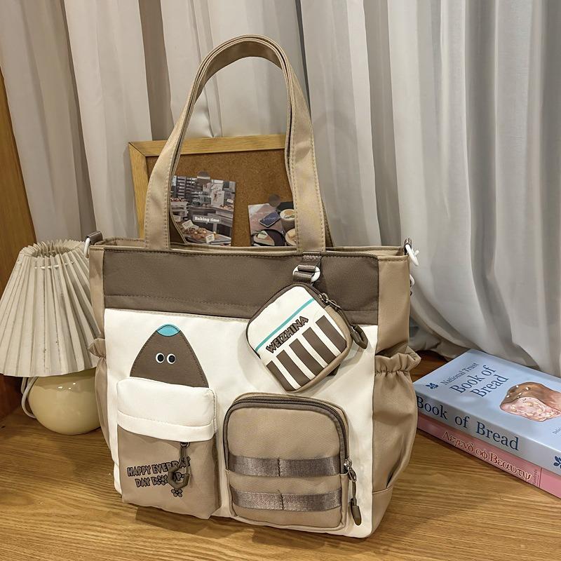 Portable Contrasting Color Retro Tote Bag, Student Class Tutoring Commuter Bag, Large Capacity Niche One-shoulder Messenger Bag
