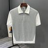 Men's Summer Half Zip Short Sleeved Polo Shirt Color Blocked Casual Slightly Wide T-shirt