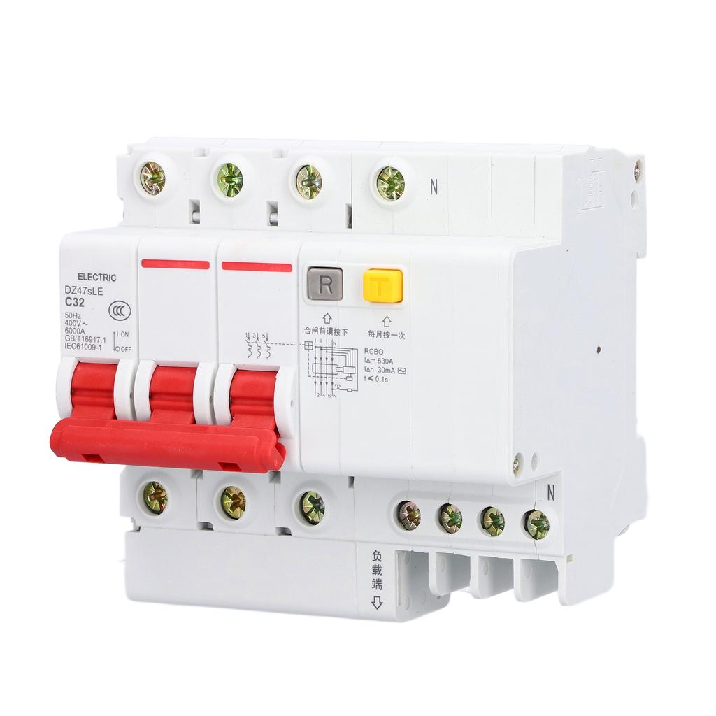 Residual Current Circuit Breaker 3P+N Miniature Circuits Breakers DIN Rail Mount AC 400V
