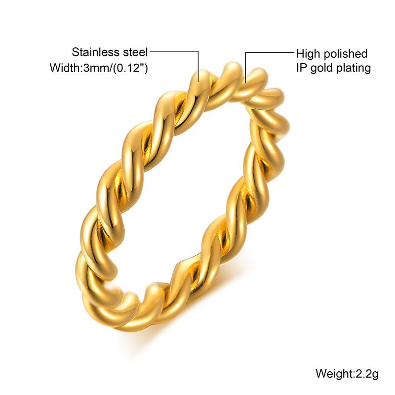 Chic Twisted Rope Slim Ring for Women, Stainless Steel Metal Wedding Rings Finger Band, New Elegant Simple Vintage Party Jewelry