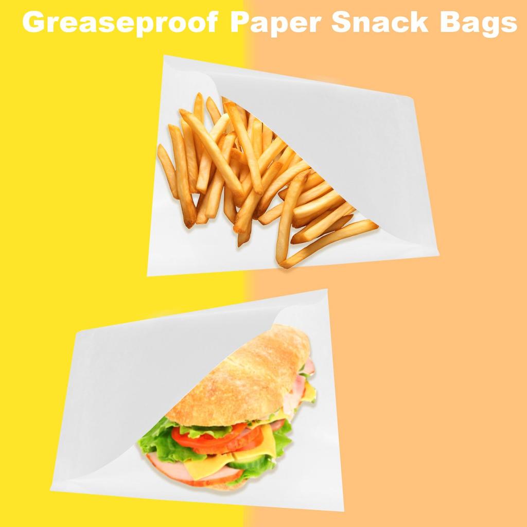uxcell 200pcs Kraft Paper Sandwich x Greaseproof Paper Cookie Paper Snack Lunch Bags for Home Shop White Bags, 8.3 8.3" Bags, Double-Open Bags,