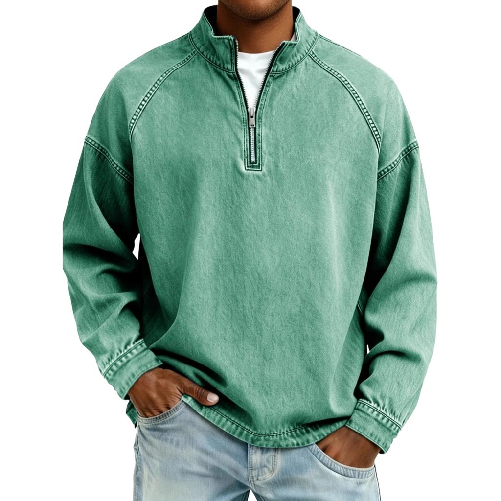 Herren Vintage Stehkragen Reißverschluss Pullover Langarm Lässiges Oberteil