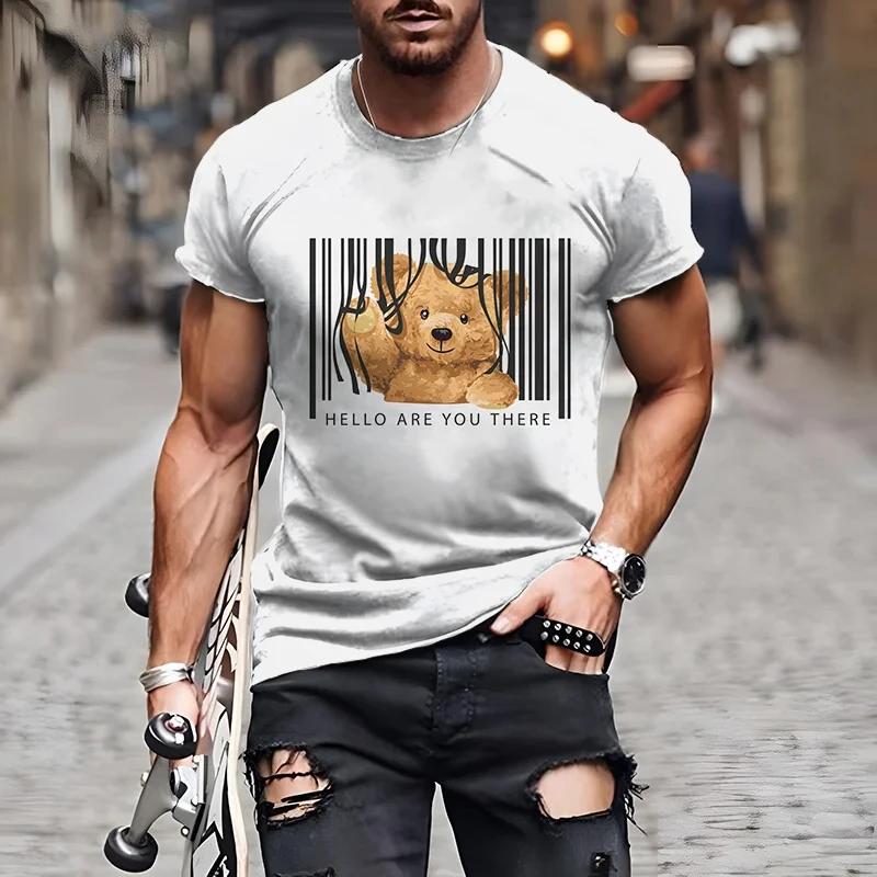 

Футболка с забавным принтом медведя для мужчин, модная хип-хоп-футболка в стиле Харадзюку с коротким рукавом, повседневная футболка большого размера с круглым вырезом, уличная одежда S зелёный