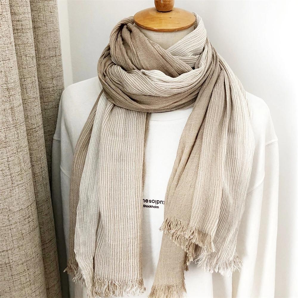 Cachecol Listrado de Algodão e Linho para Homem Outono Inverno Cachecóis Masculinos Lenço Macio e Quente Acessórios Masculinos Bufandas Xales