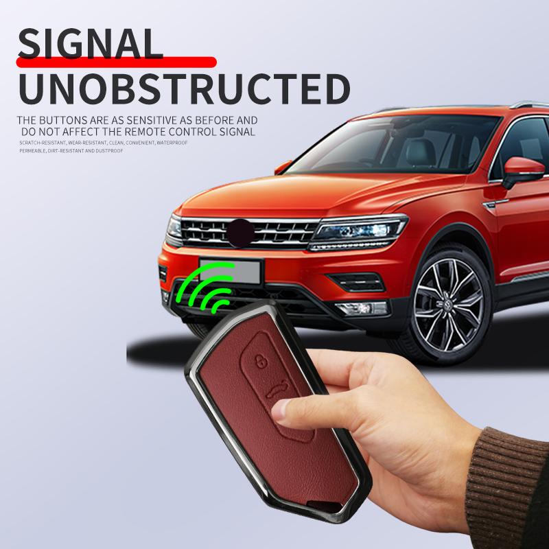 Metal Genuine Leather Auto Key Fob Cover Case Fit For Vw Volkseagen Golf 8 Mk8 Id.3 Id.4 Cupra Skoda Octavia A8 Seat Leon Mk4 Formentor Tarraco