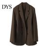 Versatile Women Jacket Suit Coat Lapel Long Sleeve Double Breasted with Pockets Solid Color Loose Fit Office Lady Workwear