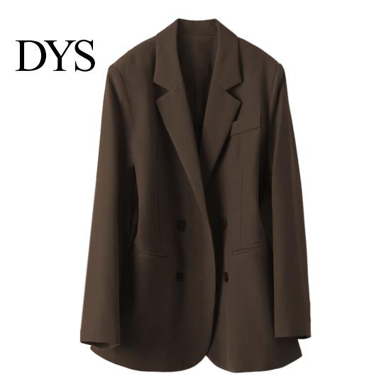 Versatile Women Jacket Suit Coat Lapel Long Sleeve Double Breasted with Pockets Solid Color Loose Fit Office Lady Workwear