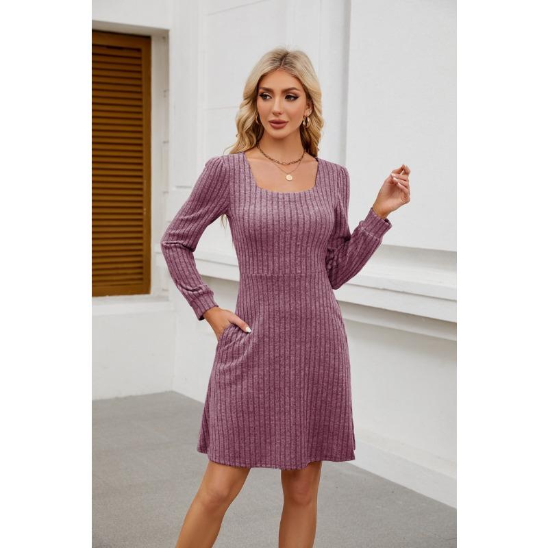 

Летний новый продукт квадратный вырез сумка вязаный свитер с длинным рукавом повседневное платье женское YDJR6666 XXL фуксия