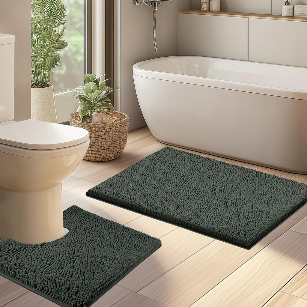 1/2Piece Loop Bath Mats for Bathroom Non Slip Chenille Bath Mat Set Rugs with Water Absorbent Pedestal Bathmat Shower Toilet Mat