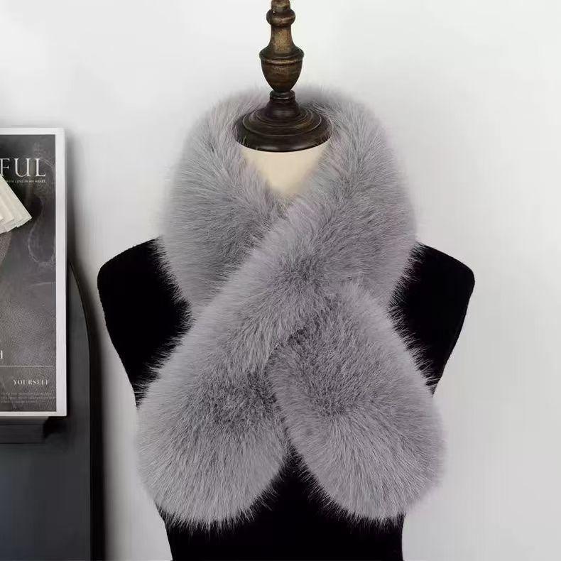 New Autumn Winter Women's Faux Fox Fur Double-sided Scarf - Stylish Versatile Thickened and Warm