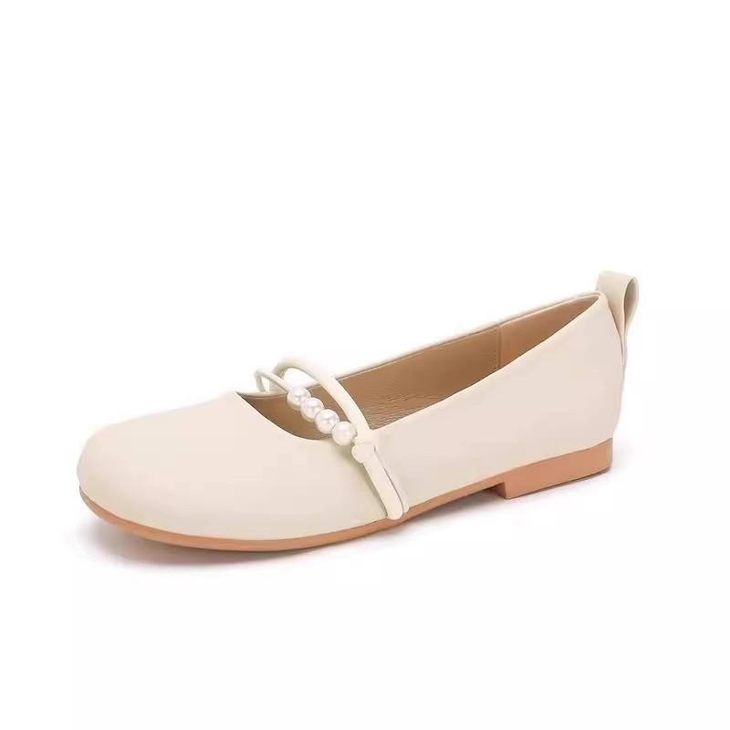 Flat-soled Women's Single Shoes, New Spring and Autumn Pearl Flat-soled Soft-soled Non-slip and Comfortable Women's Shoes