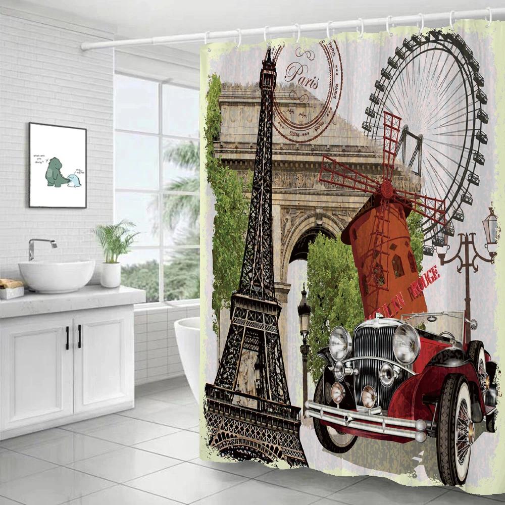 European Vintage Nostalgia Poster London Newspaper style Shower Curtain Bathroom Curtain Decoration 180*180CM with Hooks