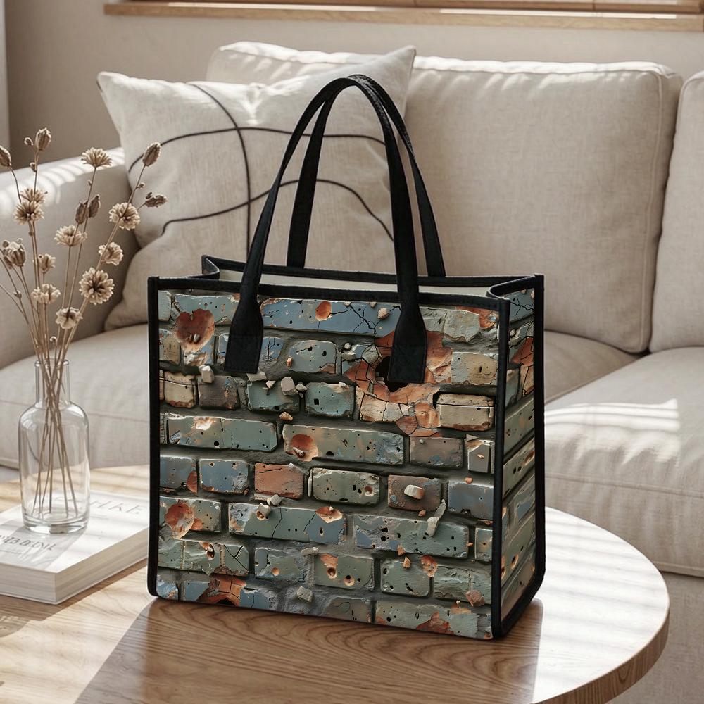 Trendy Brick Pattern Tote Bag Casual Large Capacity Daily Portable Shoulder Handbag