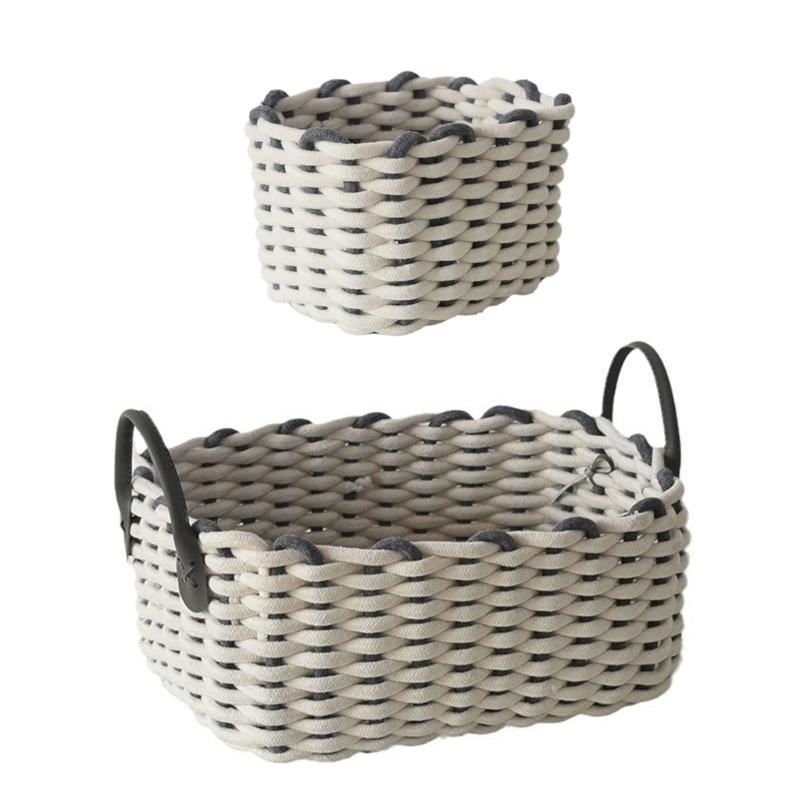 Sturdy Cotton Rope Basket with Handles Practical Woven Storage Holder Baskets For Organizing Clothes Towels And More