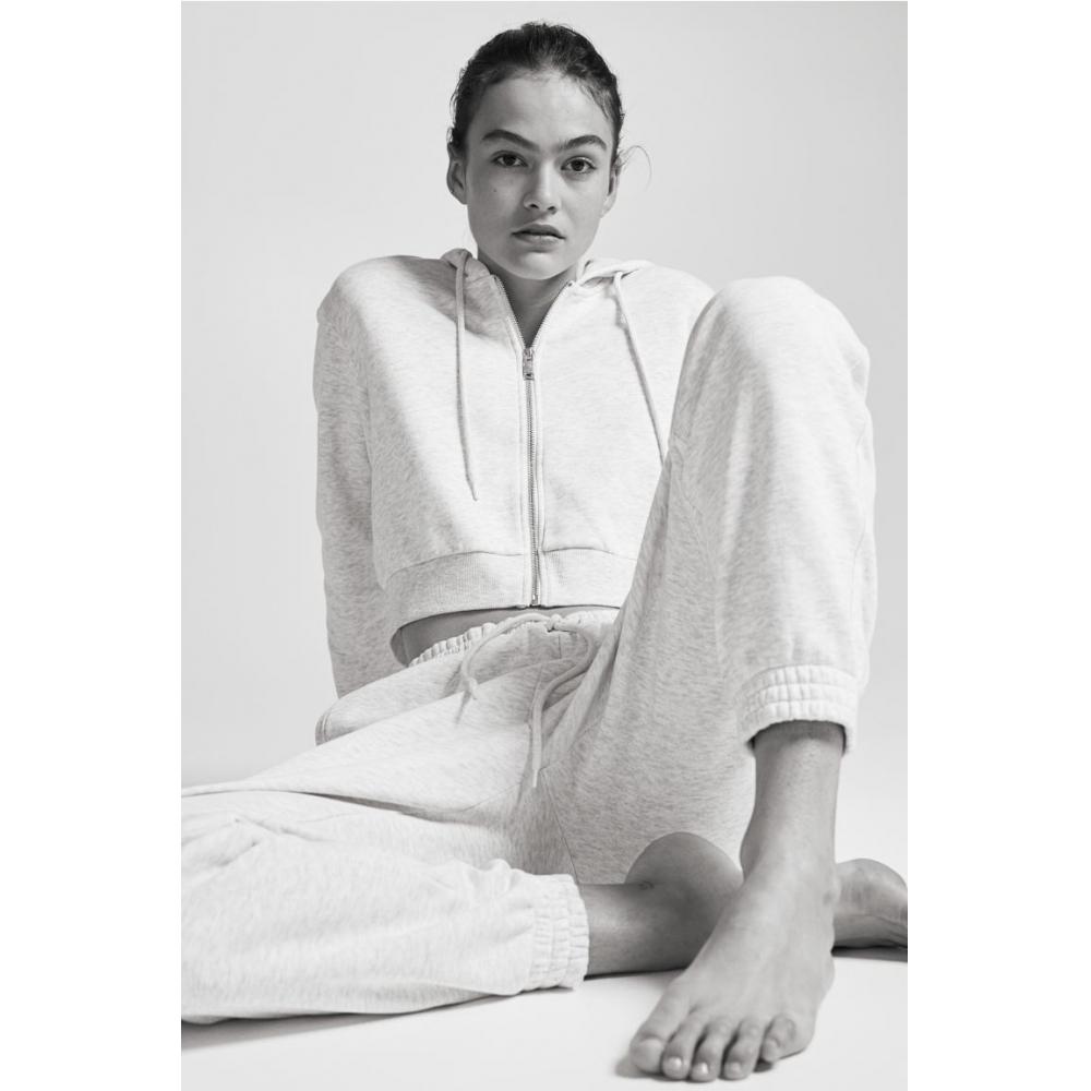 

H M High Waist Jogger Pants Light Grey Melange