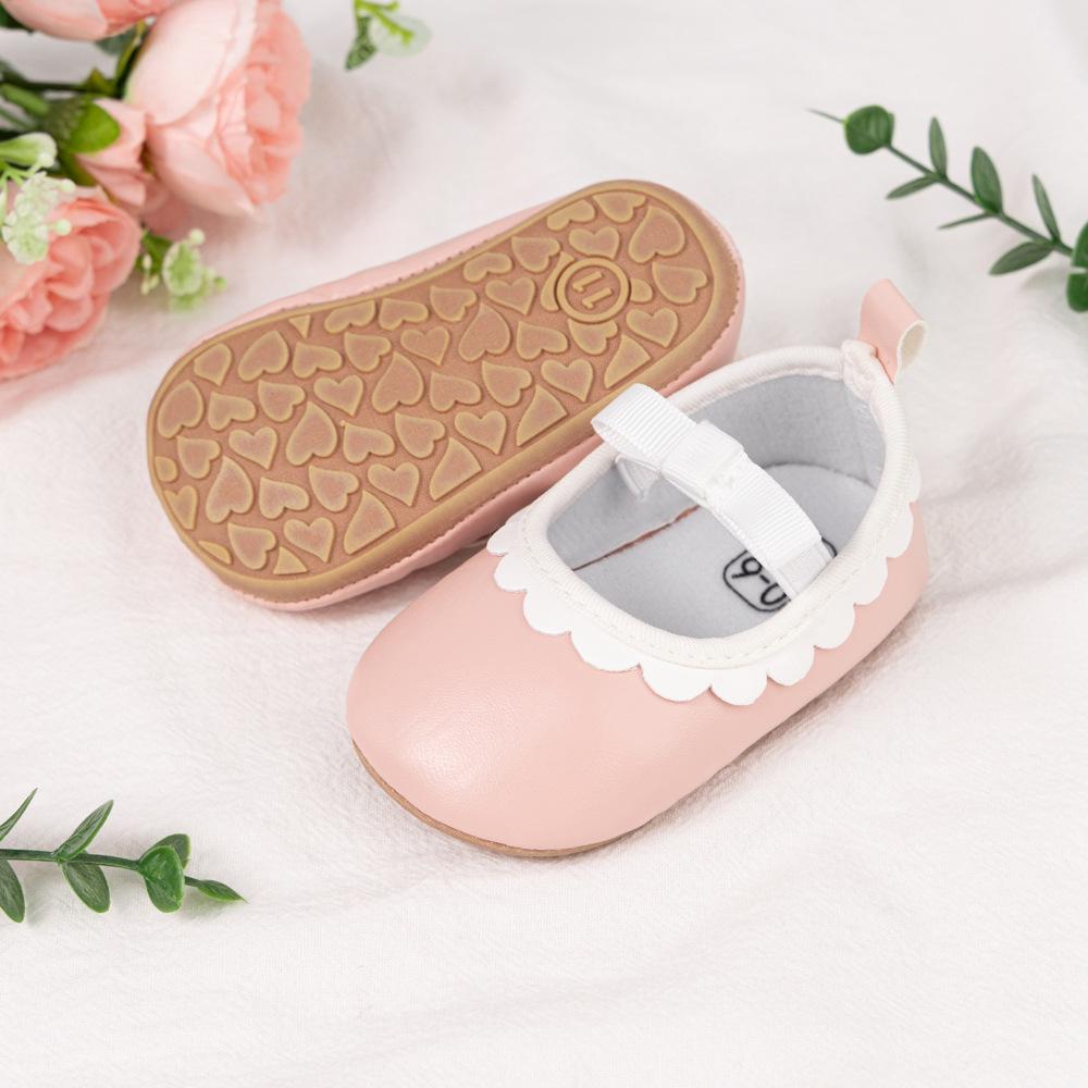 Baby Girl Princess Bow Lace Non-Slip Soft Leather Walking Shoes (0-1 Year)