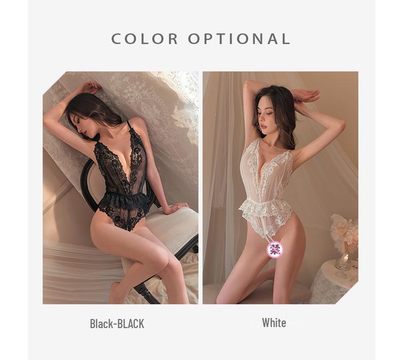 Spring Sexy Lace Open-Crotch Lingerie Onesie