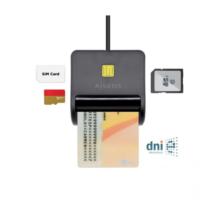 AISENS LECTOR DE TARJETA DNI SIM SD Micro SD MMC RS-MMC MMC Micro NEGRO