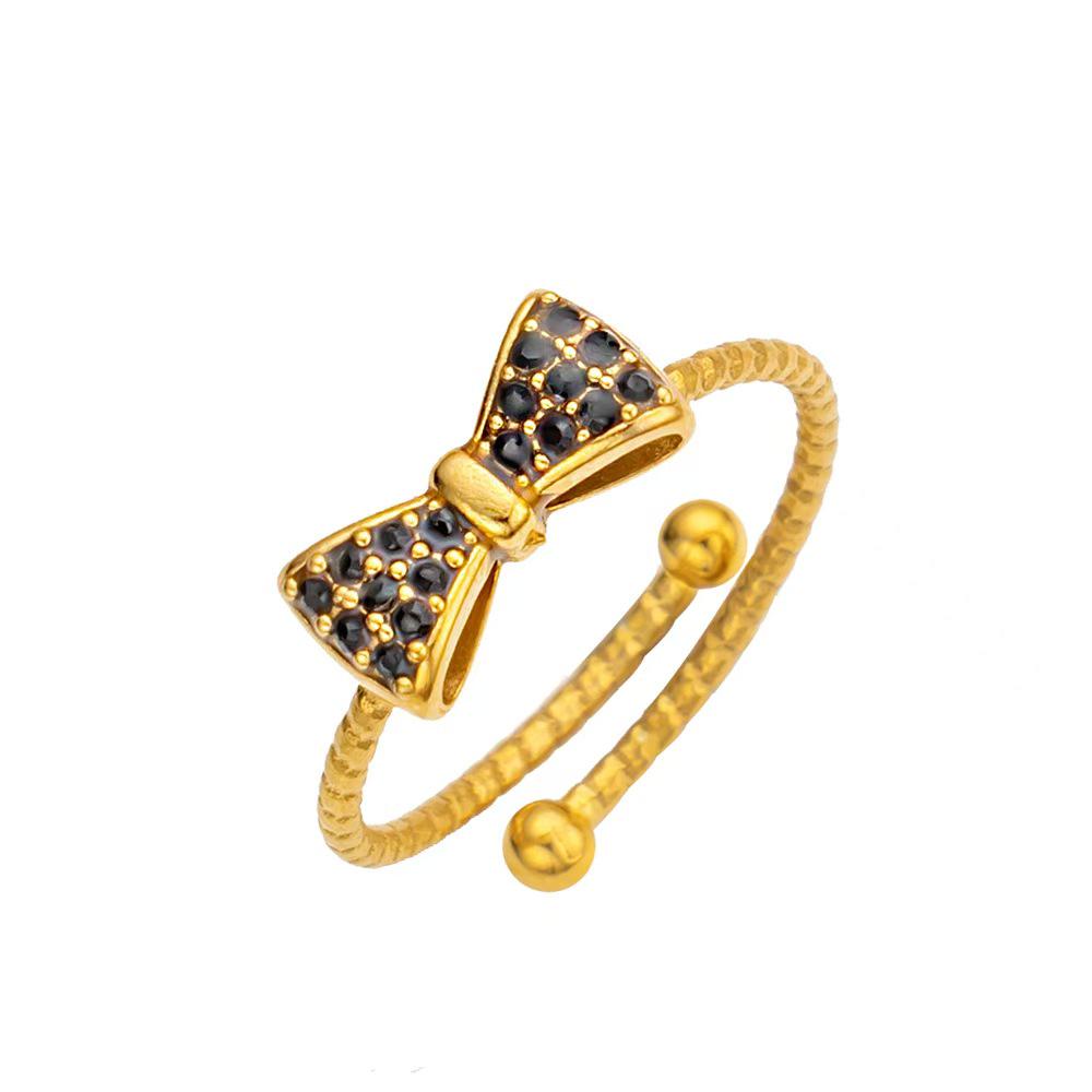 European & American Diamond-Inlaid Stainless Steel Bow Knot Ring for Women - Original, Trendy, Exquisite Design золотой