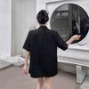Women Summer Black Starry Sky Loose Padded Shoulder Sequined Short Sleeve Blazer Glittery Design Casual Fashion Outerwear Top
