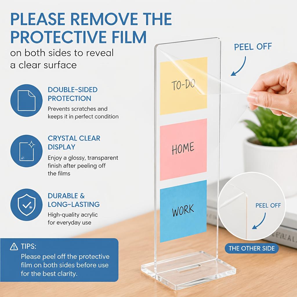Detachable Transparent Acrylic Memo Board Desktop Screen Holder Office Adhesive Message Display Stand Study Working Daily Use