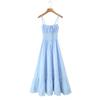 2025 Sweet Embroidered Resort Style Long Dress with French Square Neck - Retro Evening Slimming Gown