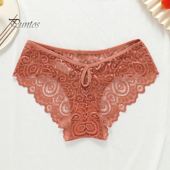 Underpants Women Briefs Hollow Out See-through Lace Thin Bow-knot Sexy Panties Mid Waist High-elasticity Lady for Daily Wear