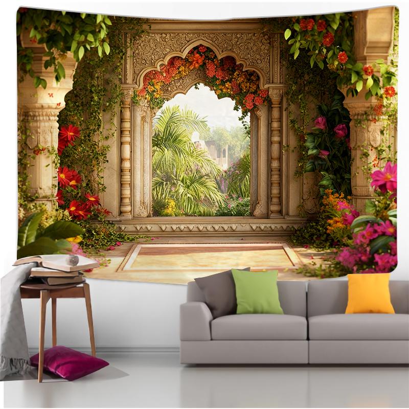 Wall Tapestry with Beach View, Ocean and Palm Tree Art, Tropical Style Design, Bohemian Decoration for Living Room and Bedroom.