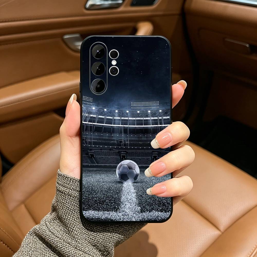 Football pattern Phone Case For Samsung S25,S24,S21,S22,,Plus S23,S30,Ultra,S20,Fe,Lite,Black Soft Silicone