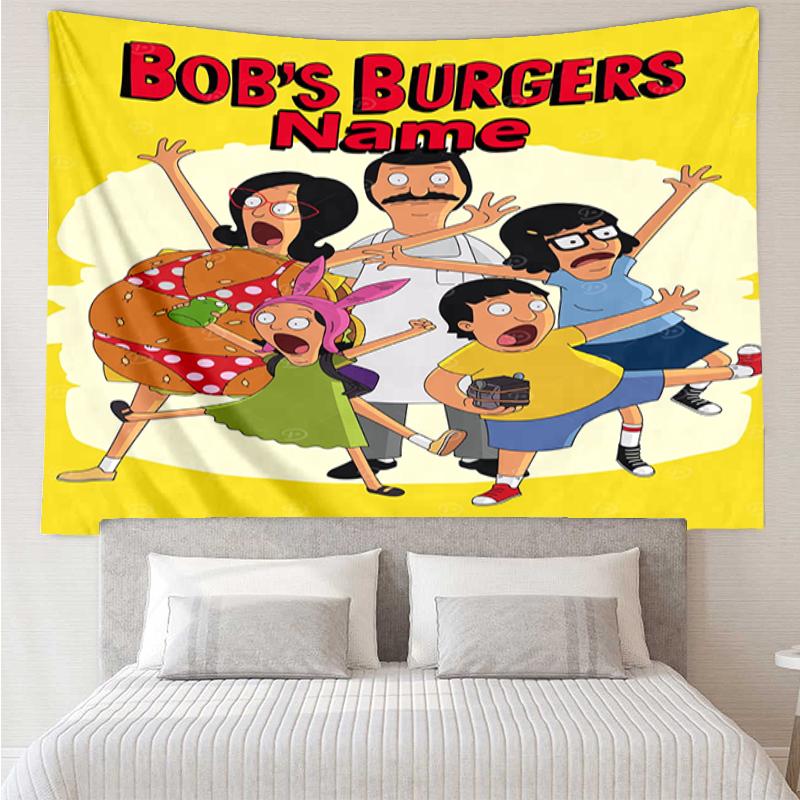 Custom Name Bob's Burgers Print Tapestry, Backdrop, Easy Setup, Ideal for Bedroom, Office & Living Room, with Aesthetic Wall Hanging Decor.