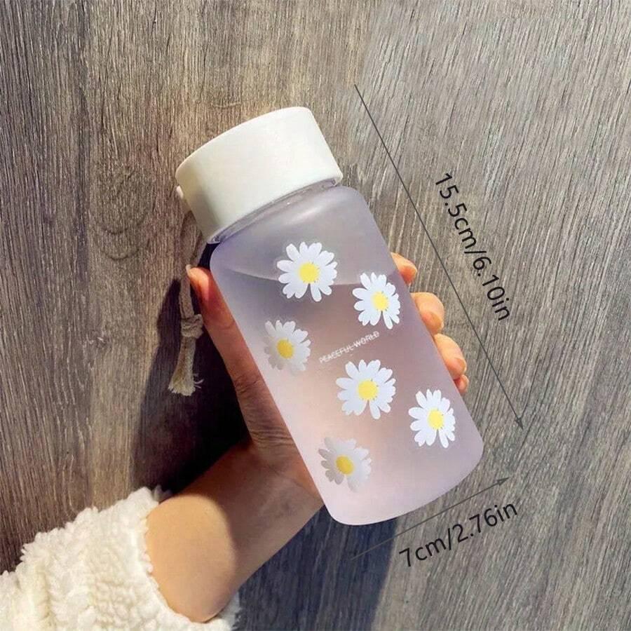 500ml Small Daisy Frosted Plastic Cup Creative Outdoor Water Cup Portable Transparent Travel Tea Cup Cute Water Bottle