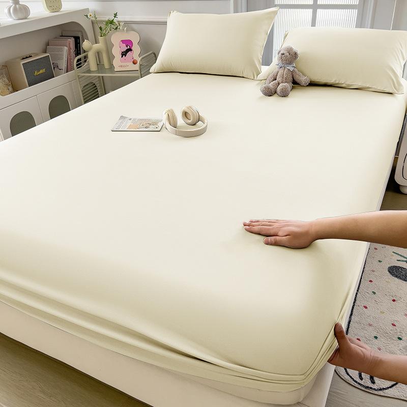 

2025Solid Color Bed Sheet Single Piece Skin-Friendly Plain Bed Cover Bed Sheet Non-Slip Mattress Protector 90x200cm+25cm(Only Sheet)