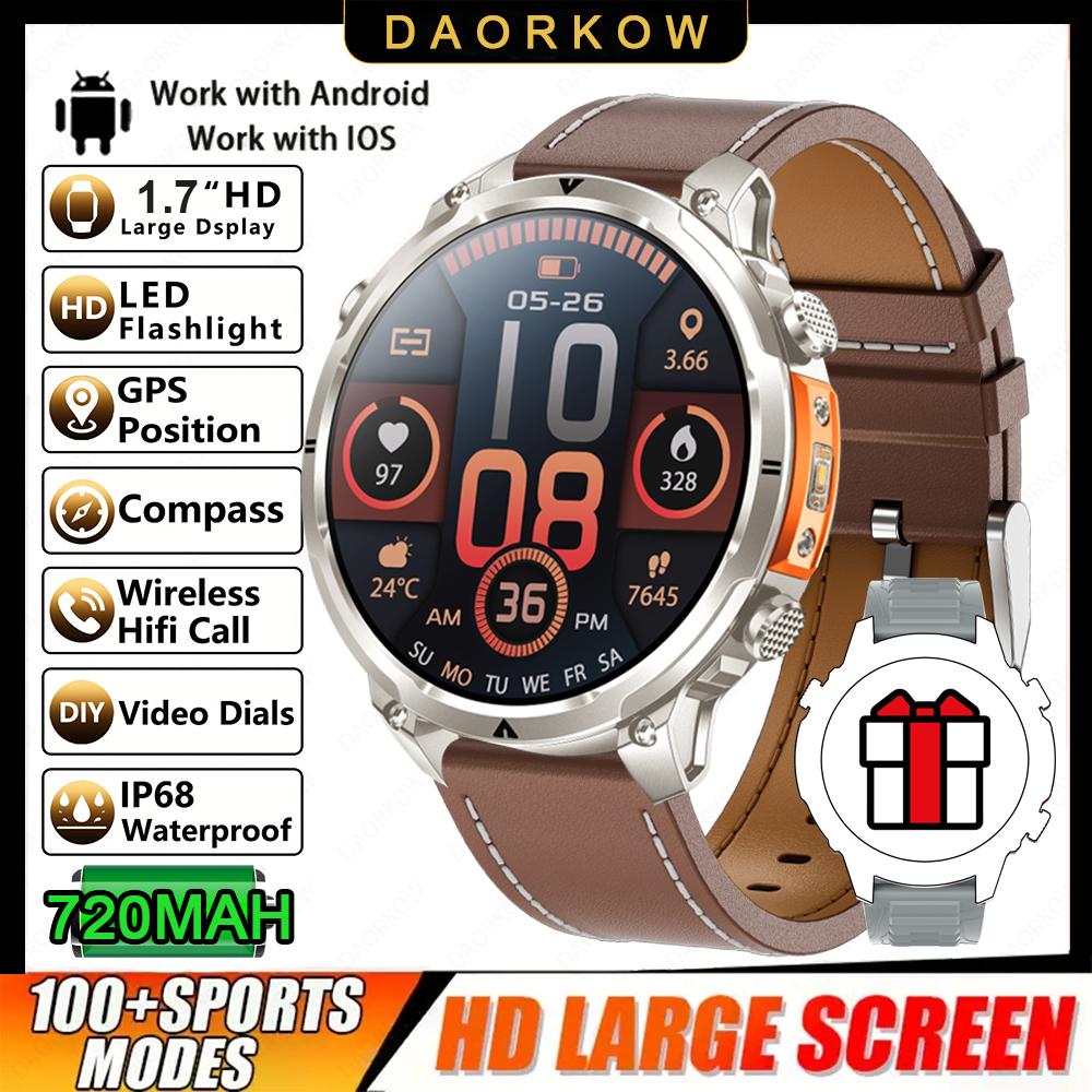 New Men GPS Smartwatch 1.7" HD Screen Military Call IP68 Waterproof 100 Sport Modes Smart Watch with 720mAh Large Battery