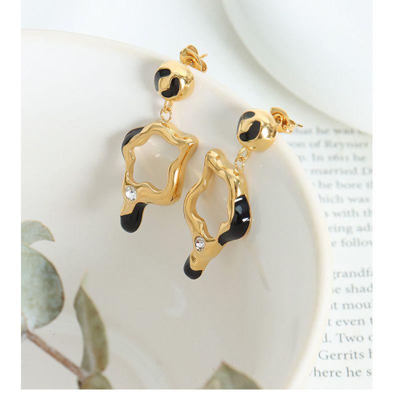 Retro Asymmetrical Enamel Titanium Steel Dangle Earrings - Exaggerated Personalized Accessories