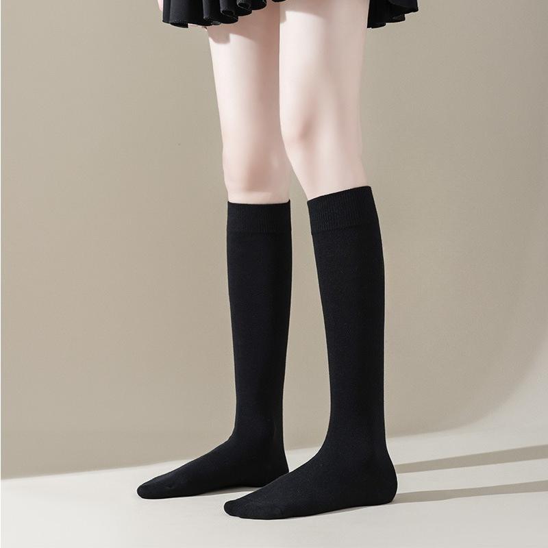 Women's Autumn and Winter Pure Cotton Calf Socks, All-cotton Black Over-the-knee Socks, Women's Slimming Pressure Socks, Solid-colored Long Stockings