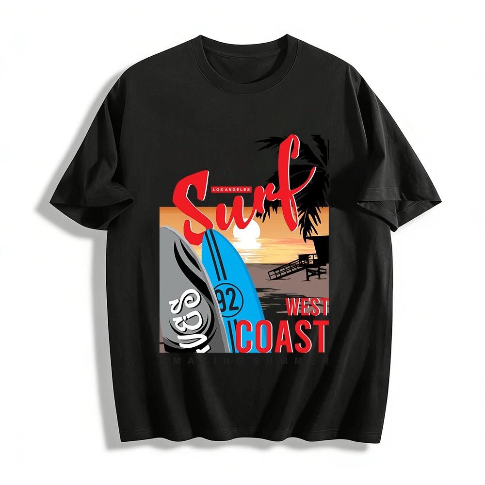 West Coast LA Surf Print Tee California Summer Beach Vacation Top Pure cotton T-shirt XXS