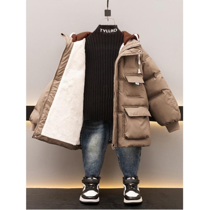 Boys Winter Keep Warm Jacket Teenager Hooded Zipper Outerwear 4-14 Years Kids Clothes