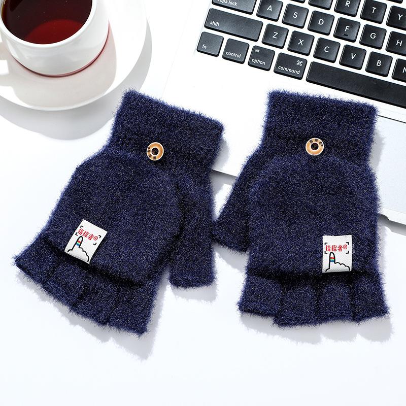 Plush Autumn and Winter Half-finger Flip-up Warm and Thickened Bag Cover for Fingerless Homework Students Writing Fashion Korean Style Gloves