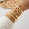 Jewelry Retro Stacked Bracelet Simple Geometric Opening Round Bead Gold Glossy Bracelet Set