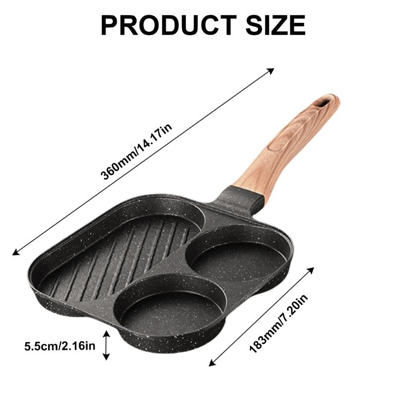 Multifunctional Eggs Frying Pans Nonstick 3 Sections Skillets for Breakfast Heat Resistant Handle Omelette Cooking Pans