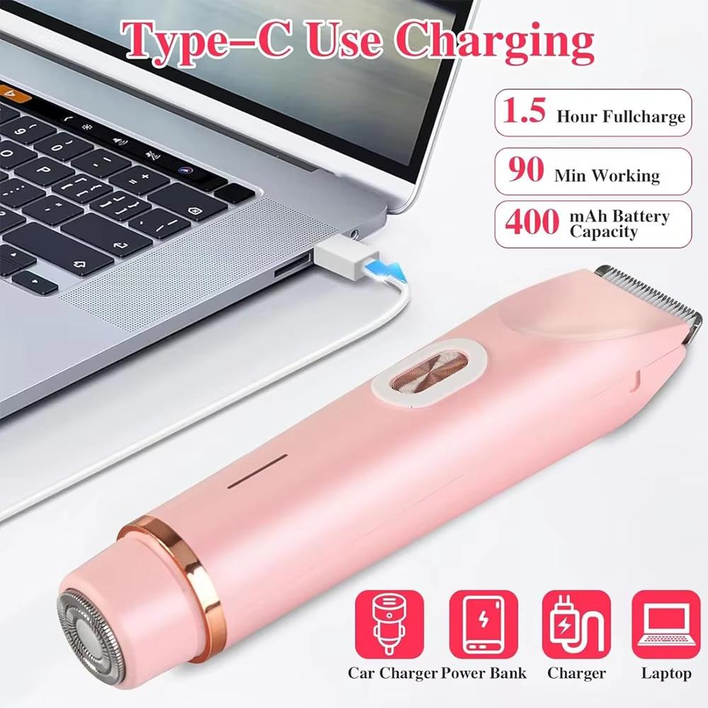 2in1 Electric Razors for Women Bikini Trimmer Facial Mustache Shavers for Ladies Body Underarms Legs Portable Painless Epilator