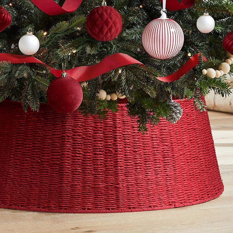 Hommtina Christmas Tree Collar- 26 ,Christmas Tree Base Christmas Tree Basket Collar for Home, Living Room,for Covering Tree Stand (Burlywood, 26 in) красный