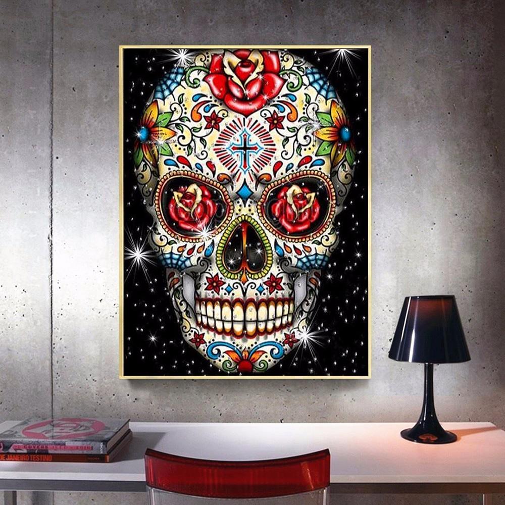 Pictura Diamant Cu Pietre Rotunde Desene Animat Broderie Diamant Craniu Poze Hobby Și Artizanat