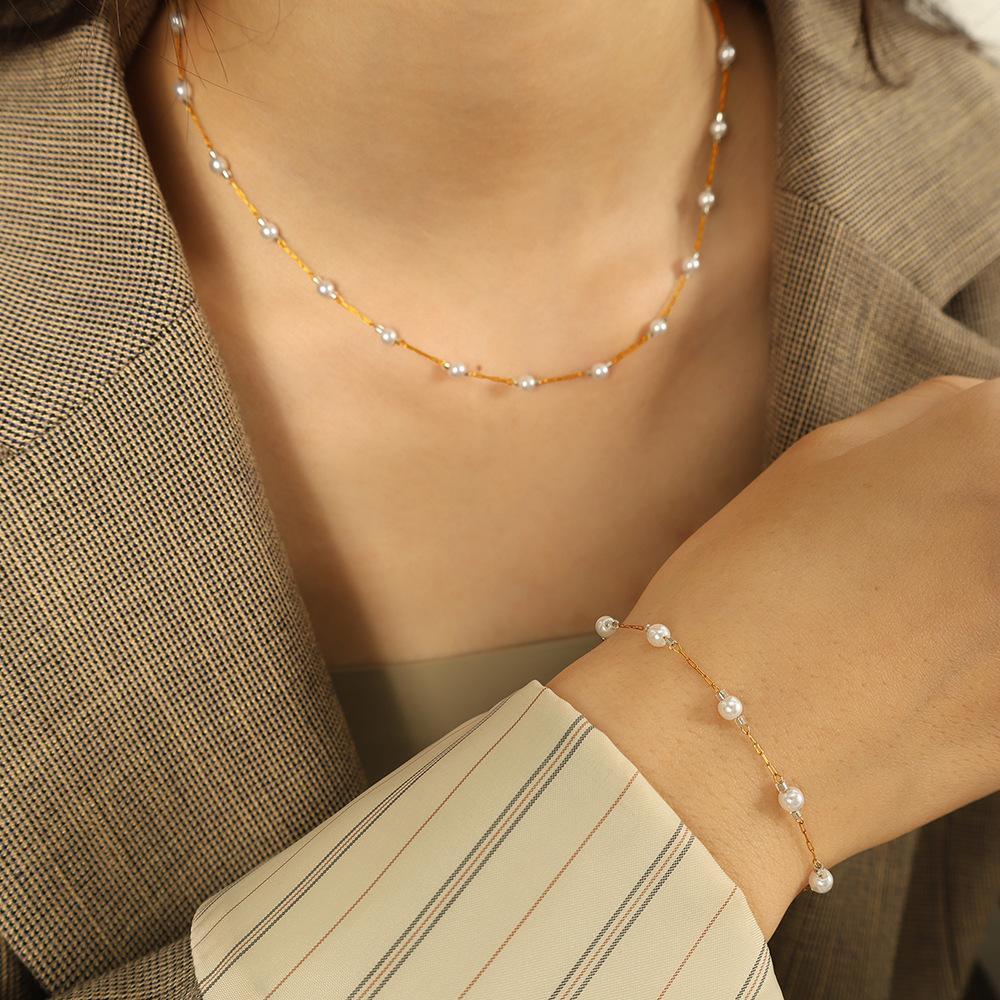 Creative Jewelry Set Chain Women'S Versatile Simple Collarbone Chain Bracelet Pearl Necklace Set Women