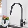 Modern Kitchen Faucet, 360° Rotating + Dual Spray Modes, 304 Stainless Steel, Brushed Finish, Black/silver Accessories.