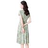 Summer Silk Dress Printed Elegant Intellectual Lace-up Waist Mulberry Silk Short-sleeved Dress