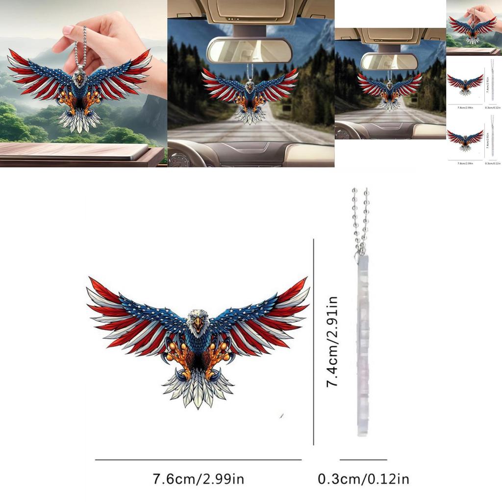 Unique 2d American Flag Eagle Car Interior Rearview Mirror Keychain Decoration